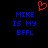 Red pixelated heart symbol above blue text reading MIKE IS MY BFFL on black background.