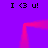 Purple background with four 'I <3 u!' text blocks and a pink gradient outline of an incomplete square.