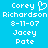 Pixelated text on a bright blue background with a heart symbol replacing the 'o' in 'Corey' on the left side.