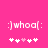 :)whoa(: with five heart symbols below, pink background; left side has four white hearts and one light pink heart, right side has three white hearts and two light pink hearts.