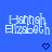 Blue background with white text reading 'Hannah Elizabeth' and dark blue pixelated hearts below each text block.