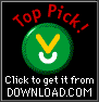Four identical display a green circular icon with a yellow and white symbol, red 'Top Pick!' text above, and white 'Click to get it from DOWNLOAD.COM' text below on a black background