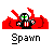 A static contact sheet of two identical pixel art buddy icons featuring a character with green eyes, red and black armor, and red wing-like shapes against a gray background, each labeled "Spawn" below the icon.