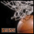 A basketball hoop with a net and the word 'SHISH!' in orange text on a dark background.