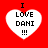 Red background with four white heart-shaped icons, each containing black text "I LOVE DANI !!!" in pixelated font.