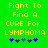 Green background with yellow pixelated text reading 'Fight To Find A CURE For LYMPHOMA' and five blue/purple star-like symbols below.