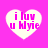 Four heart-shaped icons with pink text on a bright pink background, each displaying 'i luv u Hlyie' in pixelated font.