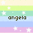 Pixelated icon with horizontal pastel stripes and white stars, featuring the text 'angelo' in dark brown block letters.