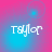 Four identical pixelated 'Taylor' text icons arranged in a on a pink-to-blue gradient background with subtle circular light effects