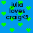 Blue background with green pixelated hearts and black text reading "julia loves craig<3" in four identical sections.