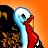 Pixelated turkey head with blue beak and red wattle against orange background, black body with brown accents.