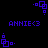 Pixelated blue icon with interlocking squares and dots on black background, paired with 'ANNIE<3' text in same style.