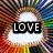 A heart-shaped icon with a rainbow-colored striped border, displaying the word 'LOVE' in black text on one version and empty white space on another.