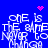 Blue background with white pixelated text repeating 'one is the same never to' and pink heart/sparkle animations.