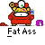 A 4x4 contact sheet of a pixel art animation featuring a cartoon character sitting in a red armchair, with visible frame-to-frame motion changes and repeated text "Fat Ass" below each frame.