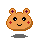 Pixel art character with orange-brown fur, purple ear spots, red cheek marks, and black eyes; two expressions shown with blue question mark icons above.