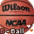 A basketball with Wilson and NCAA logos, featuring B=Ball text below it, animated with alternating white and orange star icons.