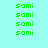green 'sami' text on a light cyan background with pink rectangular overlays in various positions