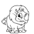 Pixelated grayscale icon of a cartoon character with large eyes, one arm raised in a wave gesture, and rounded body shape on white background.