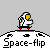Pixelated astronaut on a moon surface with 'Space-flip' text below, showing multiple variations of base color and foot support.