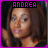 six pixelated images showing a person with brown hair and a black top, each with a purple border and distorted text above