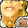 repeated small images showing a person with blonde hair and the text 'TASTE OF LIPS' in yellow script, each image featuring a close-up of lips and mouth