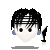 Pixelated character head with black hair, blue earrings, and white face showing three distinct expressions across frames.