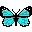 A contact sheet of 17 pixel art butterfly frames arranged in a 5x4 grid with one frame missing, showing sequential animation changes from full wings to wing closure and back.