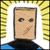 Pixelated cartoon-style icon shows a character with light skin, dark eyes, and a wide smile wearing black top and blue bottom against yellow striped background.