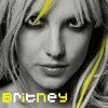 A grayscale portrait of a person with yellow-streaked hair, featuring text overlays reading 'Britney' and 'Kathy' in pixelated font.