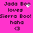 A bright pink background displays repeated text and symbols with animated white pixel effects near 'Jada Boo' in two positions.