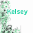 Pixelated green and gray abstract shape with teal text 'Kelsey' on white background.