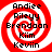 Red and white spiral pattern with black text listing names Andiee, Riley, Brendaan, Kim, Keviin arranged in a circular layout.