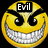 Two yellow smiley faces side-by-side; left face has angry expression with sharp teeth and 'Evil' text, right face has neutral expression with 'Good' text.