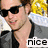 A pixelated image of a person wearing dark sunglasses and a gray jacket, with yellow and white background elements, displaying text that changes from 'nice' to 'shades!' in the lower portion.