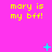 Yellow text 'mary is my bff!' on bright pink background with cyan and blue pixelated symbols appearing and changing across frames.