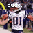 Pixelated image of a football player in white jersey with number 81, holding a football, overlaid with changing text across three