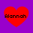 Four red heart shapes on a purple background, each containing the text 'Alannah' in black pixelated font.