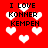 Red background with white pixelated hearts and black text reading "I LOVE KONNER KEMPEN" in four repeated sections.