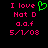 Pixelated text in pink and green on black background with a heart symbol replacing 'you' in 'I love you'.