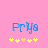 Pixelated blue text 'Frya' on pink background with yellow and orange star-like symbols below, two identical frames showing static content.