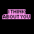 identical pixelated text icons reading "I THINK ABOUT YOU" in pink and red hues on black background, with one showing a color shift from pink to red