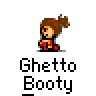 Animated contact sheet of 13 pixel-art frames showing a female character with brown hair and red outfit interacting with a yellow stick figure, featuring text bubbles in various states.