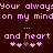 Pixelated text in pink on dark background repeats phrases with heart symbols below, showing animation change between frames.