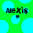 Green background with light blue circles, black text 'Aлексис' and small dark blue heart below each text instance.