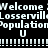 Pixelated text displays 'Welcome to Losservill Population U' with alternating black and red backgrounds, separated by white horizontal lines.