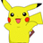 Pixelated yellow cartoon character with black-tipped ears, red cheek circles, and a pink mouth, standing against a white background.