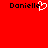 Red background with black text 'Danielle' on left and right, white pixelated heart replacing the letter 'i' in left text.