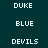 Pixelated text 'DUKE', 'BLUE', and 'DEVILS' arranged vertically on a dark teal background with blue gradient effects.