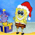 A 512x256 pixel contact sheet showing two animated frames of a yellow cartoon character wearing Santa attire, with one frame featuring a gift box and the other holding a sack.